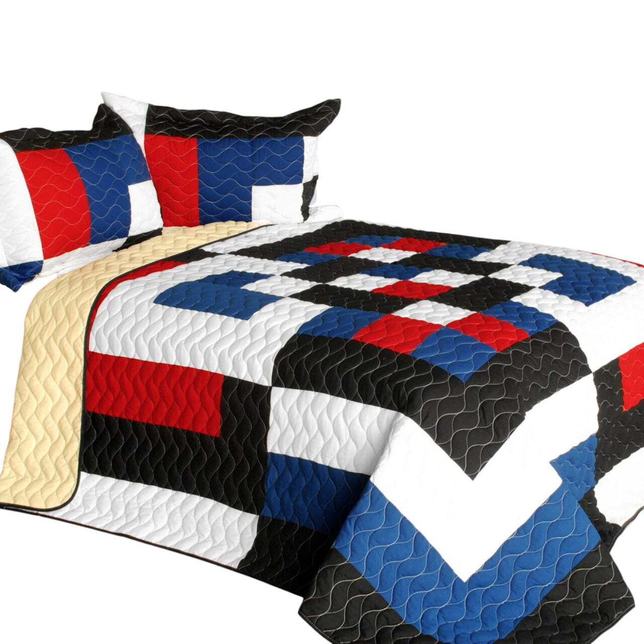 Luxury 3-Piece Reversible Quilt Bedding Set All-Season 300 Thread Count with Handmade Vermicelli Stitching